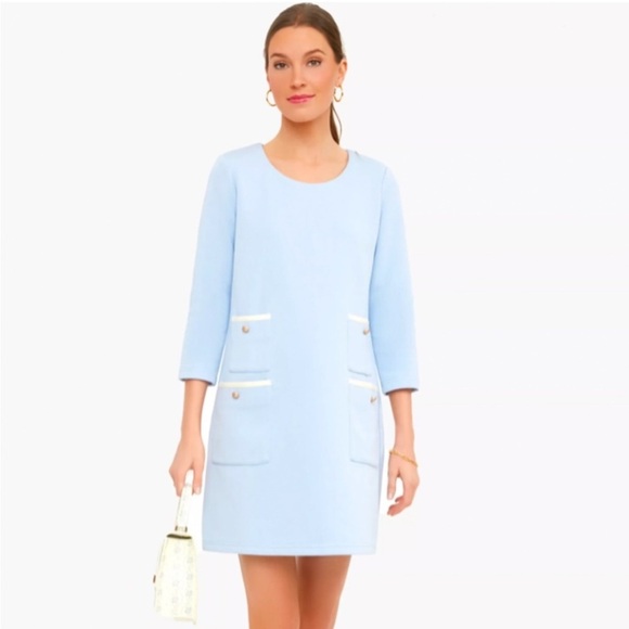 Tuckernut Francoise 60s mod mini shift dress light blue ponte stretch knit - Picture 4 of 12